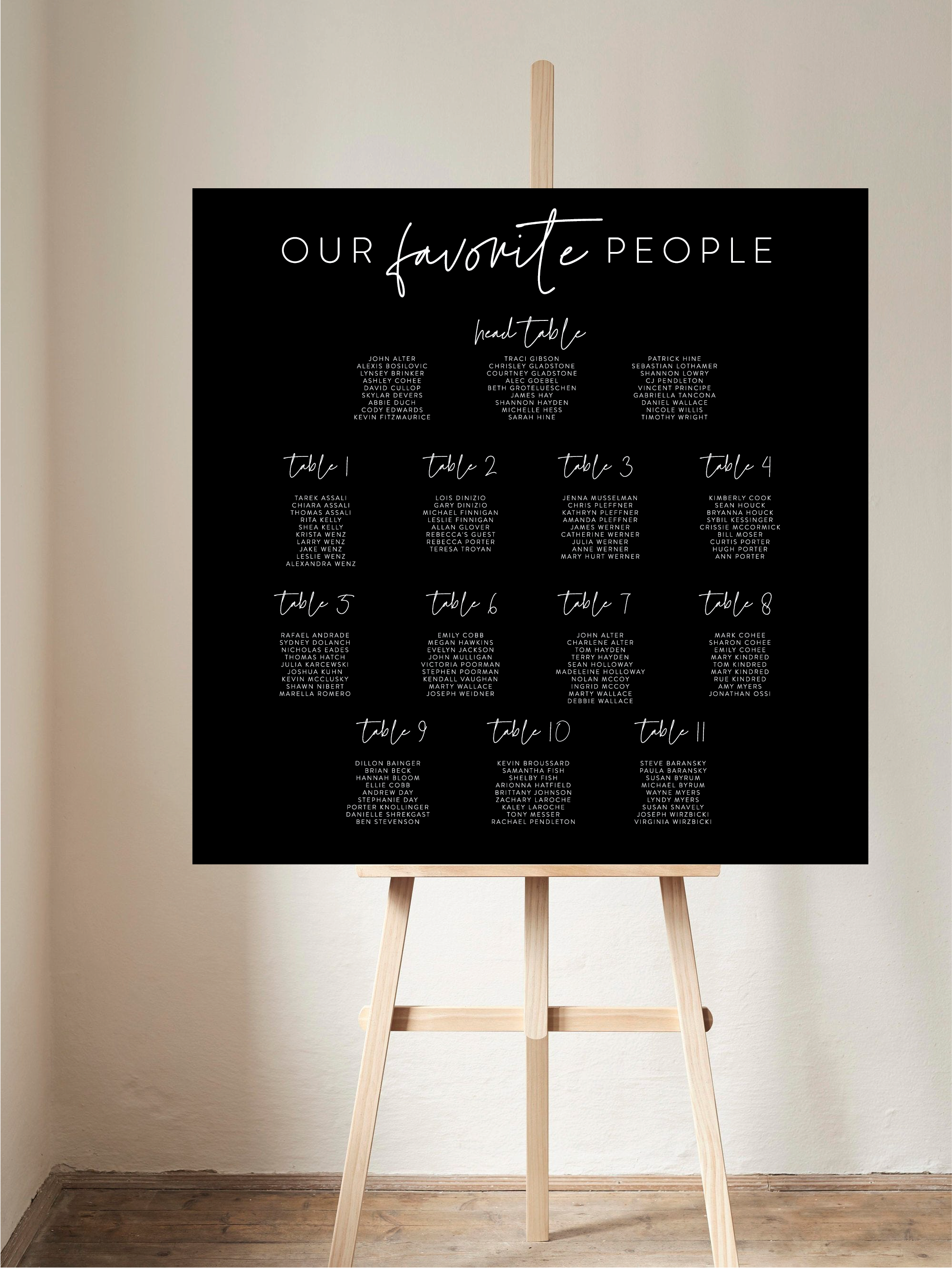 HARLOW Our Favorite People Seating Chart 24x36 Foam Board