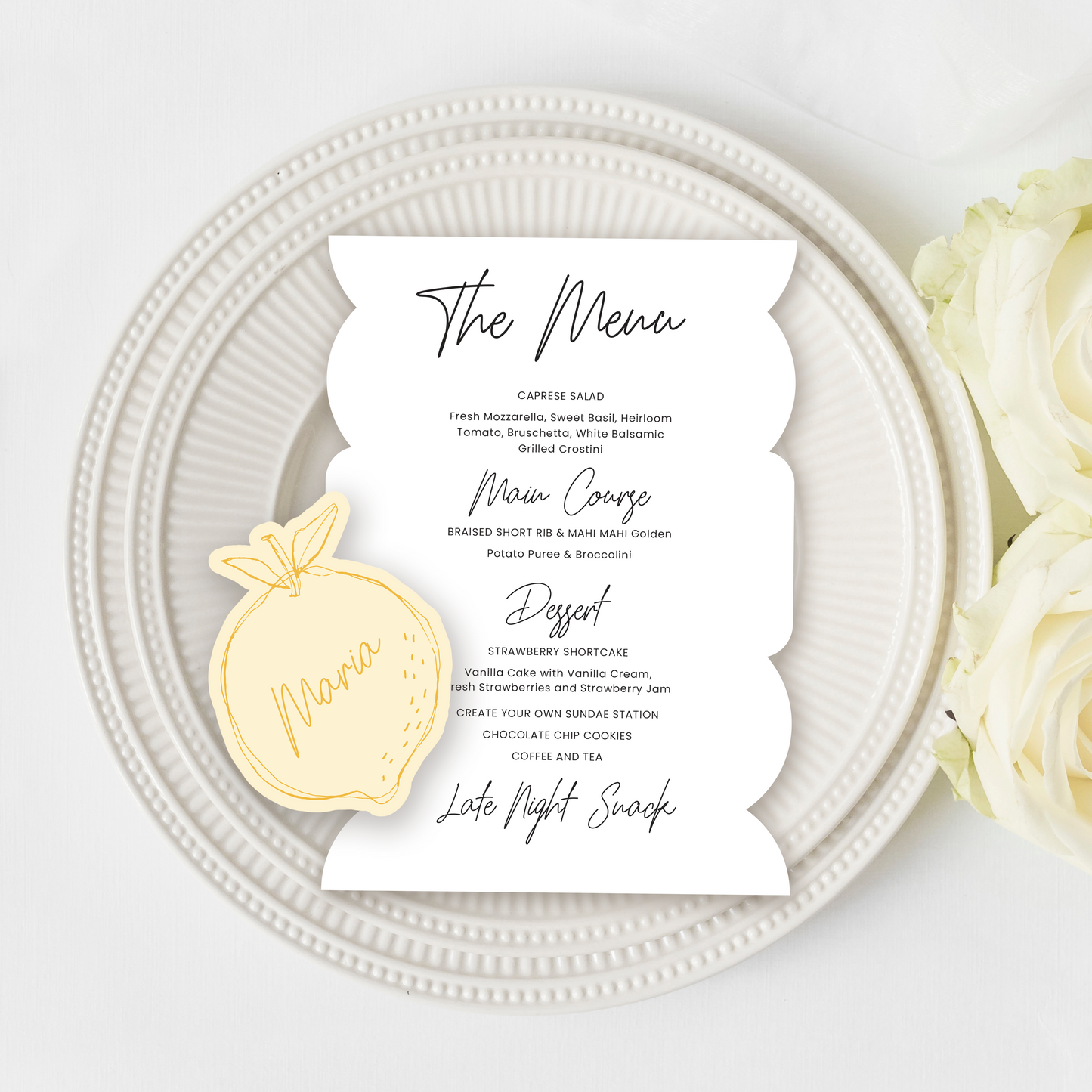 Modern Shaped Wedding or Shower Menu Card