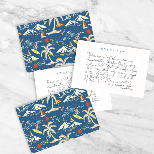 Surfer Hawaiian Print Personalized Stationery Set of 12